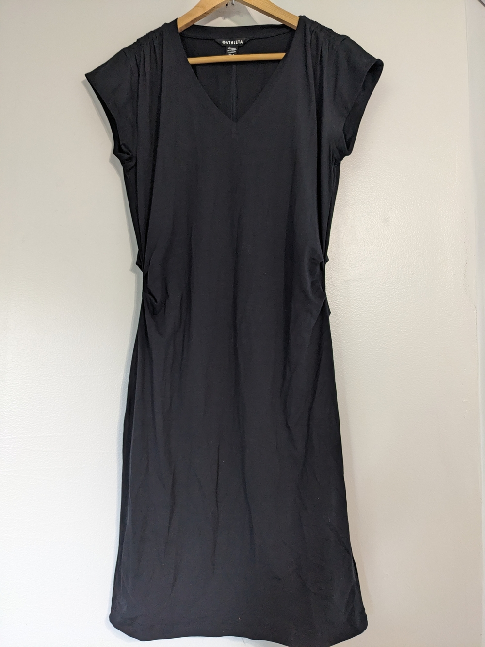 Athleta Dress Women's Medium Black Cotton Blend Lightweight Rutched Minimal EUC